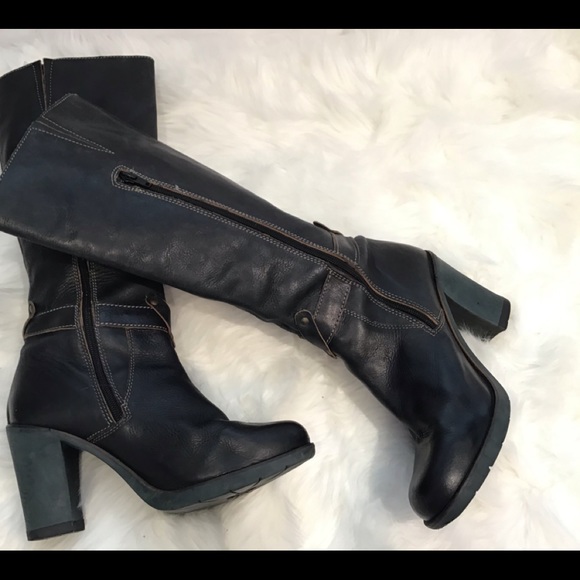 FLY LONDON KNEE HI BLACK LEATHER BUCKLE BOOTS 9.5 - Picture 2 of 11